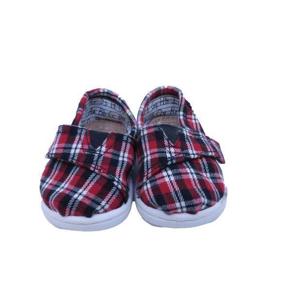 Toms Unisex Red | White | Black Plaid Shoes size: 3 Infant - Picture 2 of 2